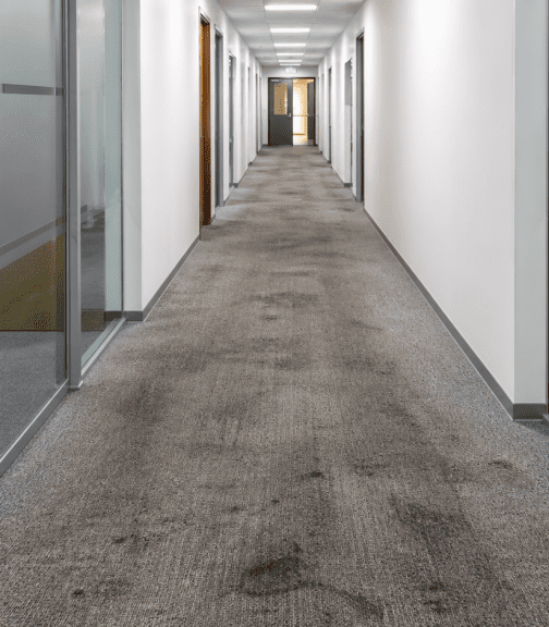 Before commercial carpet cleaning - worn, soiled office carpet in a walkway